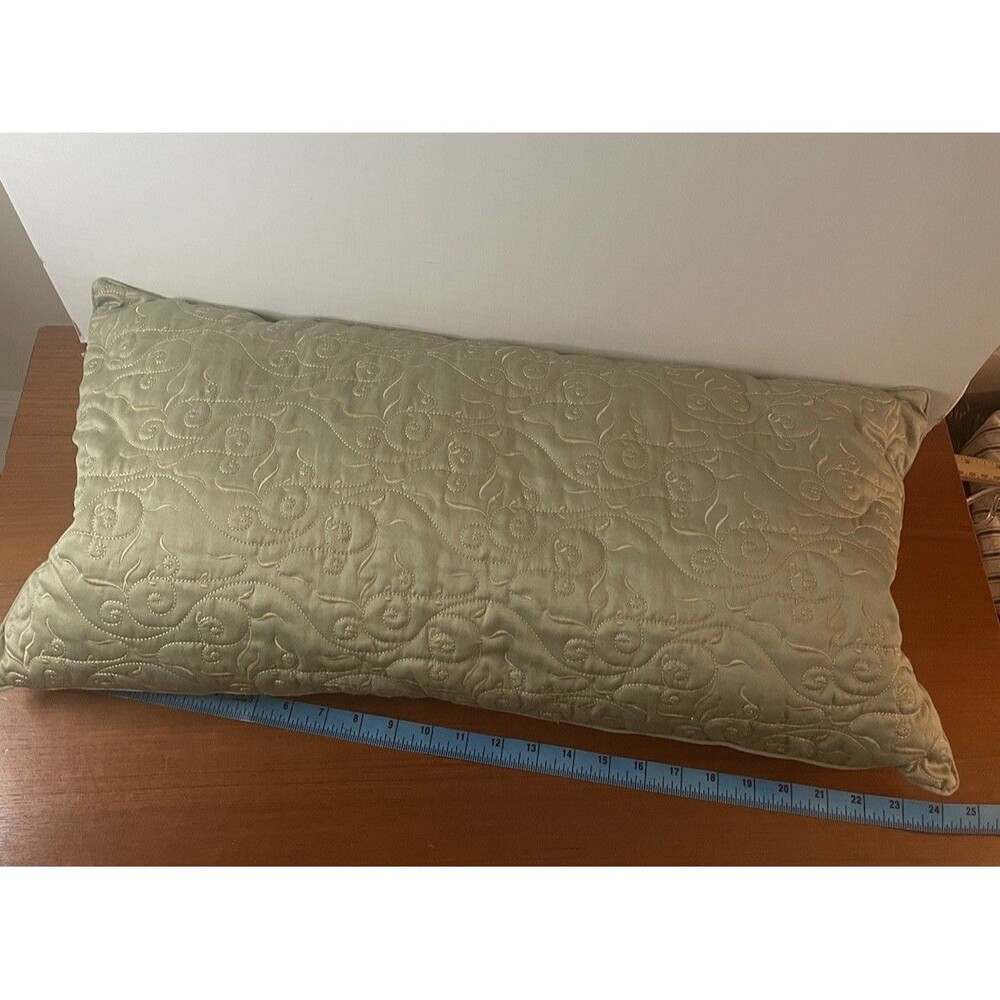 Vintage Oblong Throw Decorative Pillow Green Beige Stitching Design 24x12”